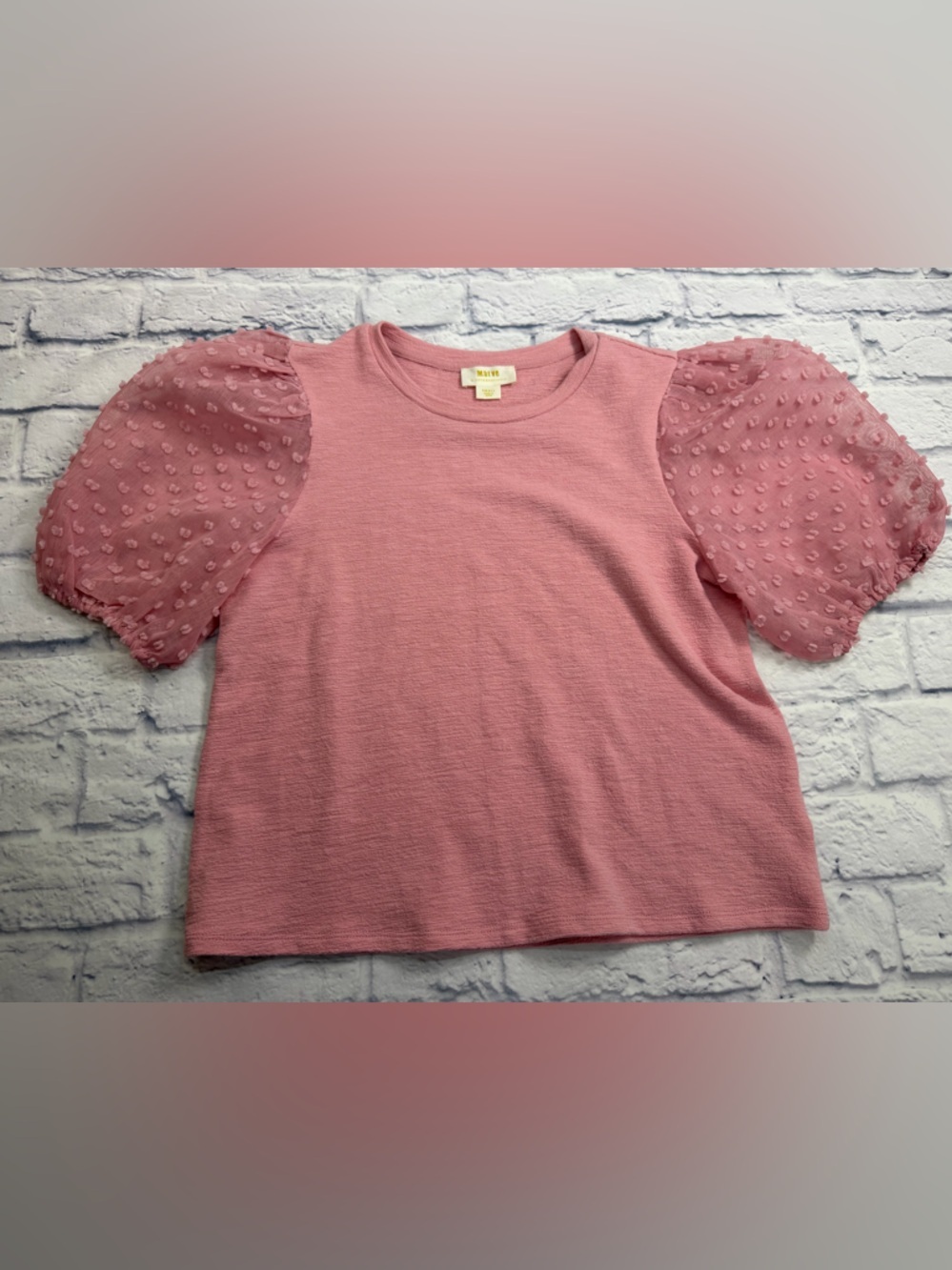 Anthropologie Maeve Dusty Rose Puff-Sleeve Knit Top. Size Small.